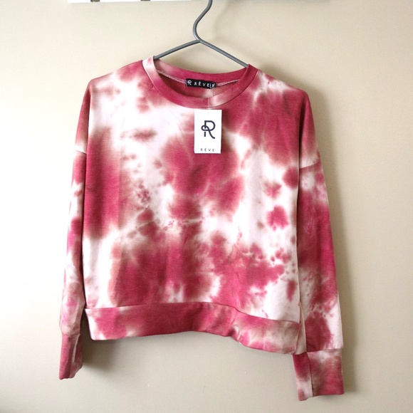 NWT Tye Dye Pink White Crew Neck Lightweight Sweater Fall Girls/Youth Size XL - Picture 1 of 6